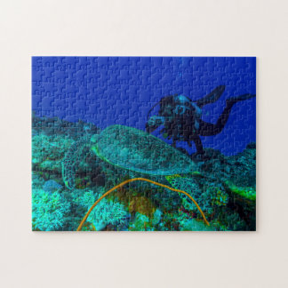 Puzzle Plongeur et tortue de mer sur la Grande Barrière d