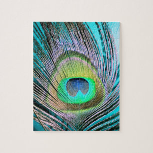 Puzzle Plume de paon sur Turquoise