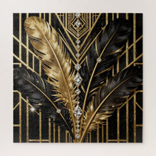 Puzzle Plumes Art Déco noir or