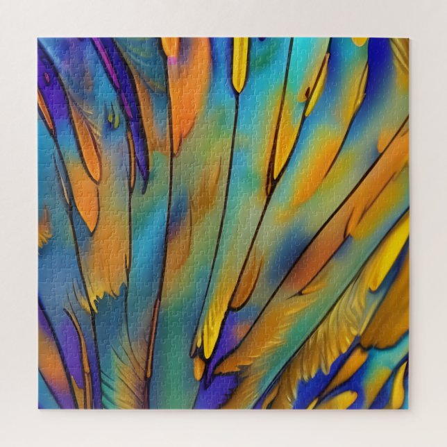 Puzzle Plumes en verre tendu AI Art Abstrait (Vertical)