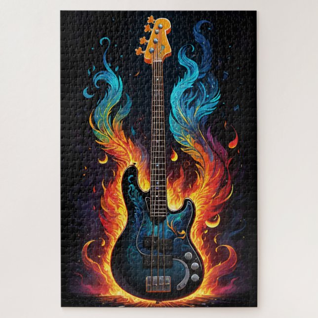 Puzzle Plumes Et Flammes Basse Électrique Guitare (Vertical)