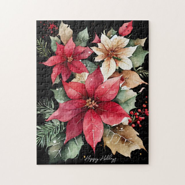 Puzzle Poinsettia Holly Berry Rouge Blanc Fleur Noël (Vertical)