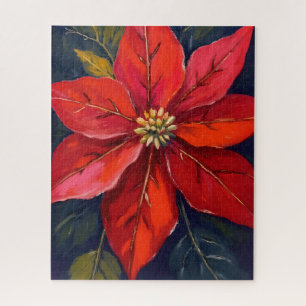 Puzzle Poinsettia Rouge Fleur de Noël Peinte