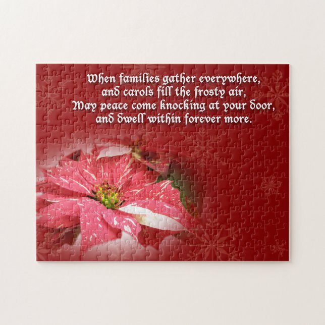 Puzzle Poinsettia sur Rouge avec poème (Horizontal)