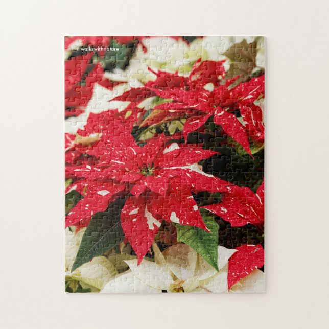 Puzzle Poinsettias Festive Rouge Blanc Floral (Vertical)