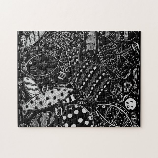 Puzzle Poisson Noir Et Blanc Motif Art Moderne (Horizontal)