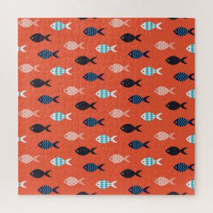Puzzle Poisson vintage, motif rouge corail.
