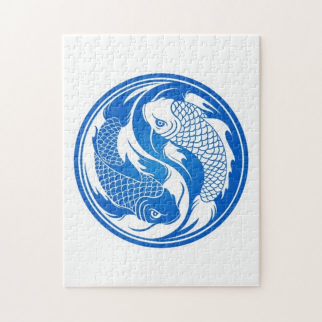 Puzzle Poissons bleus et blancs de Yin Yang Koi (Vertical)
