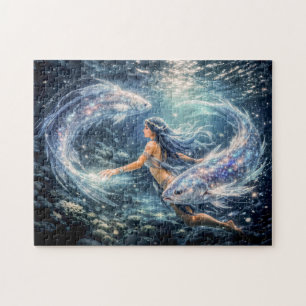 Puzzle Poissons Zodiaque avec femme entourée de deux bril