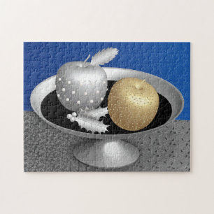 Puzzle Pommes d'or et d'argent sur un piédestal d'argent