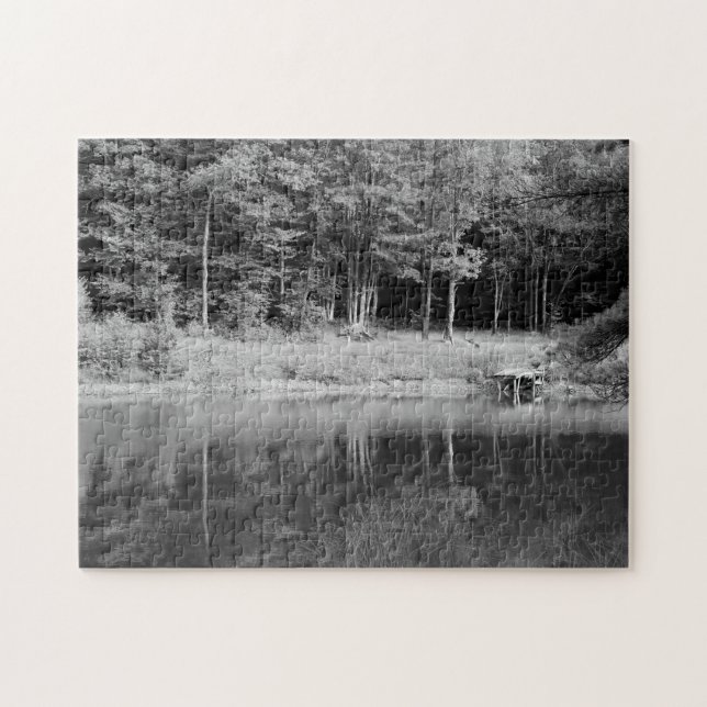 Puzzle Pond d'automne calme Vue Pêche Dock Famille Amusem (Horizontal)