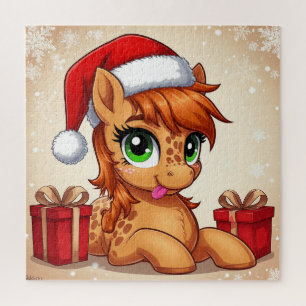 Puzzle Poney de dessin animé adorable avec un chapeau de