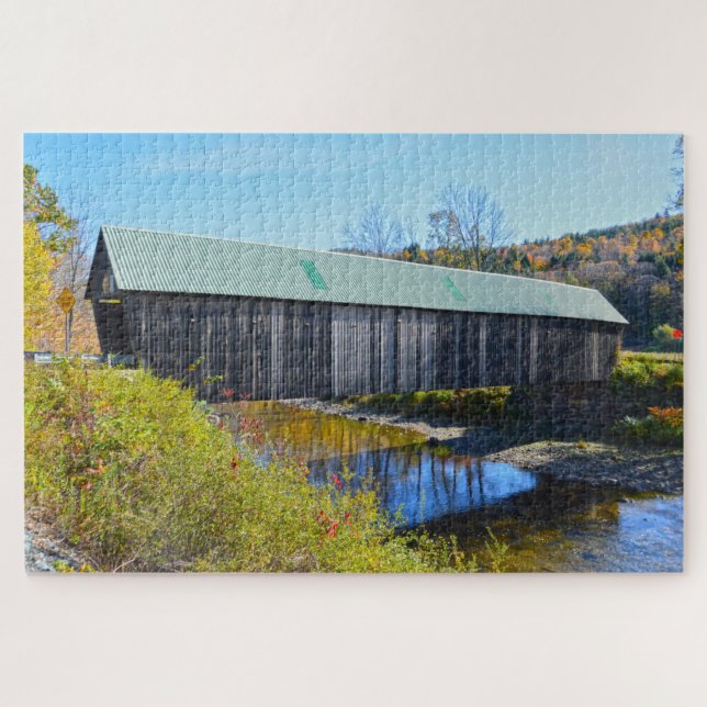 Puzzle Pont couvert Lincoln, Automne, Woodstock, Vermont (Horizontal)