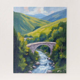 Puzzle Pont de la rivière de montagne Paysage à l'aquarel