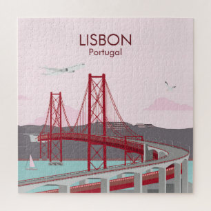 Puzzle Pont de Lisbonne sur le fleuve Tage au style vinta