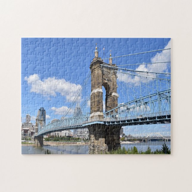 Puzzle Pont de suspension rougeoyant Ohio. (Horizontal)