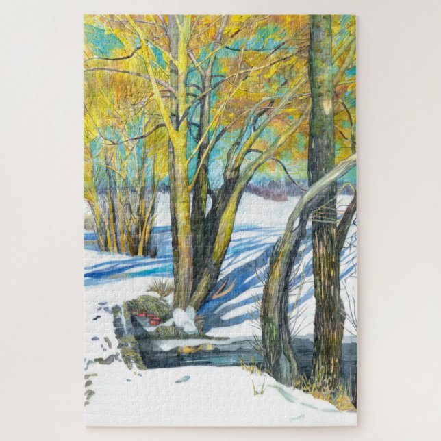 Puzzle Pont en hiver Peinture aquarelle (Vertical)