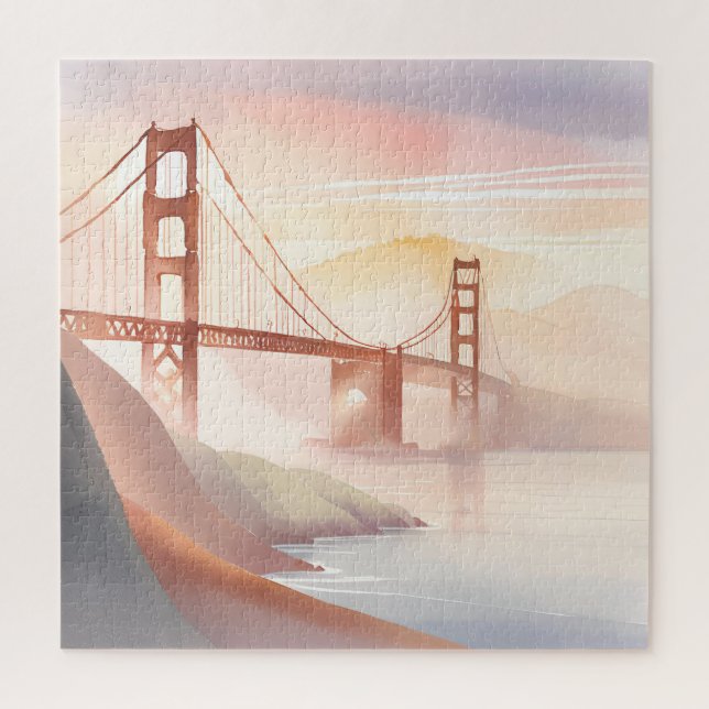 Puzzle Pont Golden Gate | Belle aquarelle du lever du sol (Vertical)