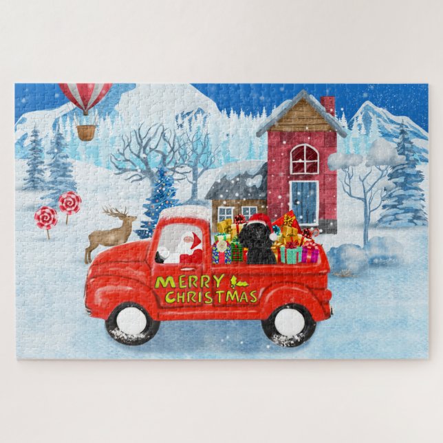 Puzzle Poodé Chien Livraison de Noël Camion Neige (Horizontal)