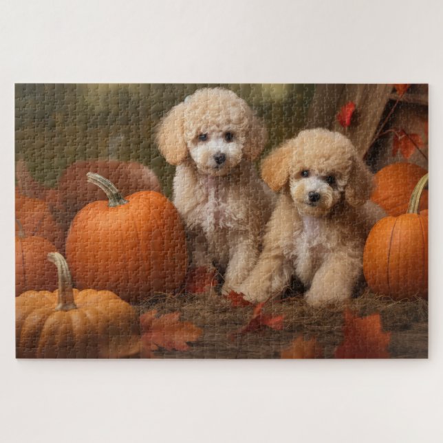 Puzzle Poodle Chiot Automne Citrouille délice (Horizontal)