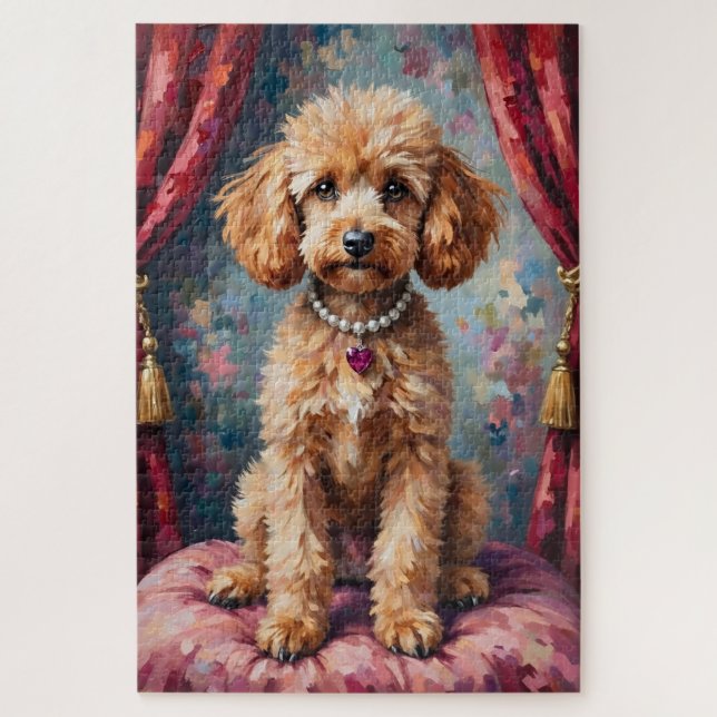Puzzle Poodle Dog Valentine's Day Ruby Heart Elegance (Vertical)