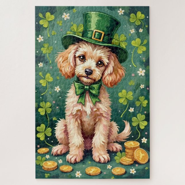 Puzzle Poodle St Patrick’s Day Elegant Lucky Dog (Vertical)
