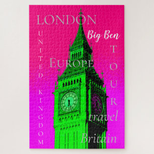 Puzzle Pop Art Big Ben Londres Voyage rose vert