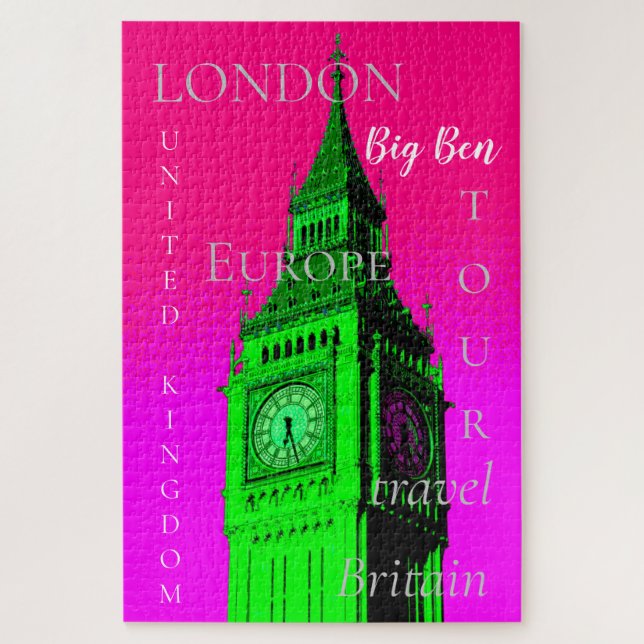 Puzzle Pop Art Big Ben Londres Voyage rose vert (Vertical)