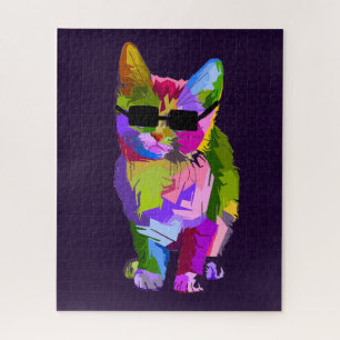 Puzzle Pop art chat cool coloré et amusant