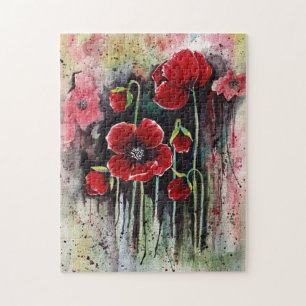 Puzzle Poppy Flowers In Watercolor 