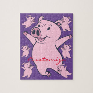 Puzzle Porc rose heureux sautant Thunder_Cove