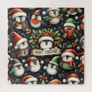 Puzzle Porteurs de chants de Noël manchots et rouges-gorg