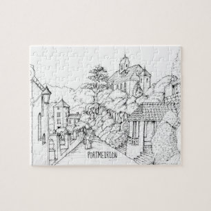 Puzzle Portmeirion North Wales Pen and Ink Sketch
