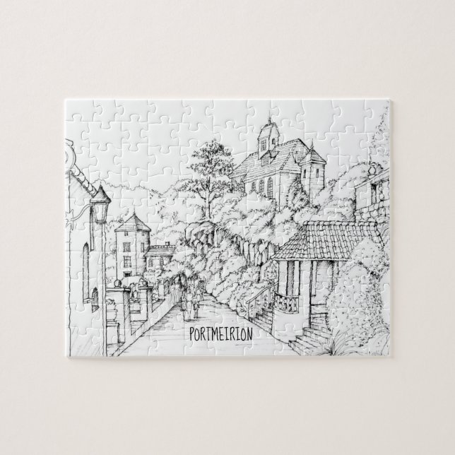 Puzzle Portmeirion North Wales Pen and Ink Sketch (Horizontal)