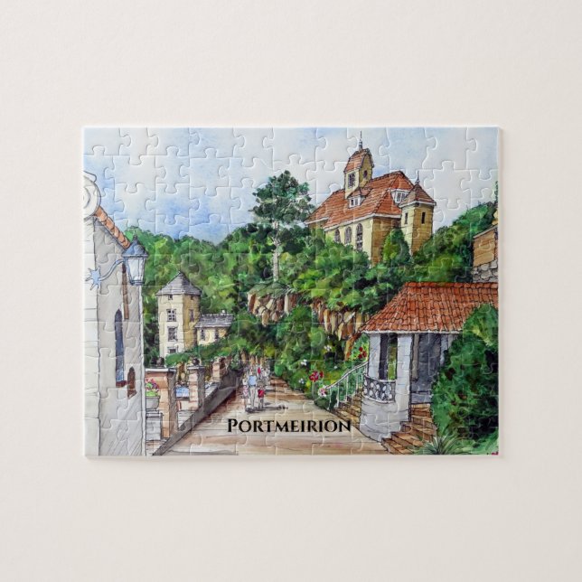 Puzzle Portmeirion North Wales Pen and Wash Sketch (Horizontal)