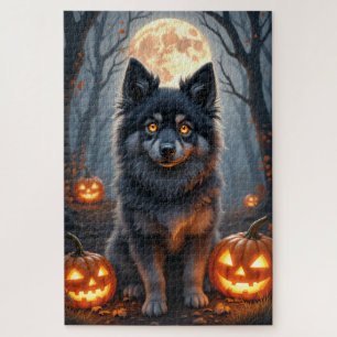Puzzle Portrait artistique de Keeshond sous la lune d'Hal
