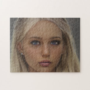 Puzzle Portrait Brunette Blonde Blue Eyed Young Woman