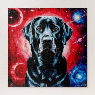 Puzzle Portrait cosmique de Labrador noir, cadeau pour le