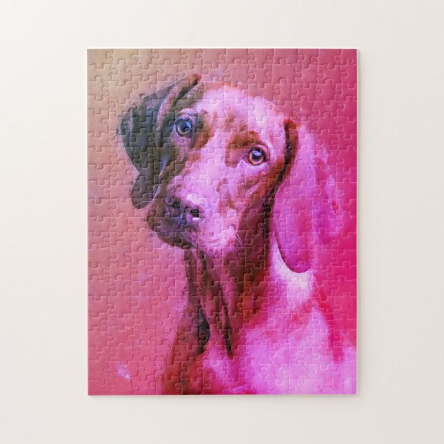 Puzzle Portrait d'art hongrois Vizsla Chien | Rose (Vertical)