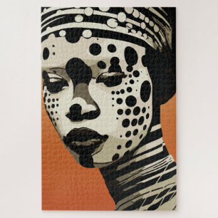 Puzzle Portrait d'Art Tribal Monochrome de Femme