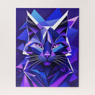 Puzzle Portrait de chat violet géométrique