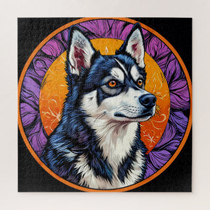 Puzzle Portrait de chien avec fond inspiré de la mosaïque