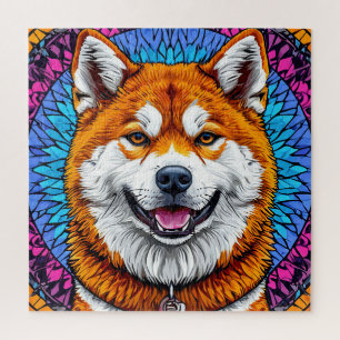 Puzzle Portrait de chien avec fond inspiré de la mosaïque