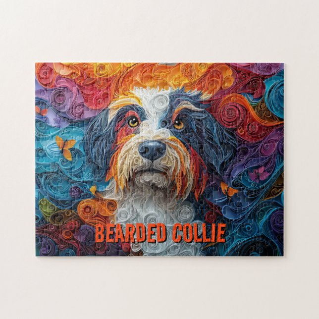 Puzzle Portrait de chien d'art Quilling de papier Collie  (Horizontal)
