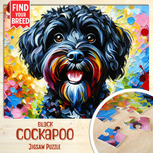 Puzzle Portrait de chien noir Cockapoo Impression d'art e
