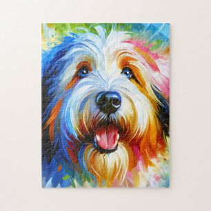 Puzzle Portrait de chien Old English Sheepdog en acryliqu