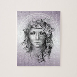 Puzzle Portrait de femme Moths Violet violet Surreal art