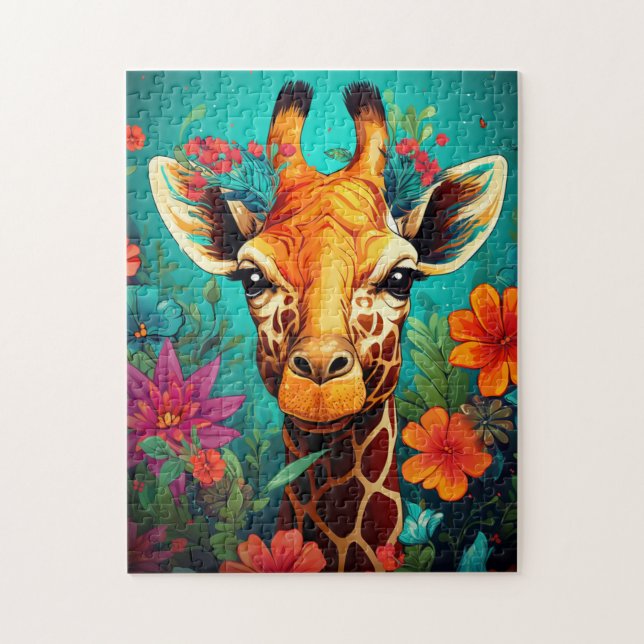 Puzzle Portrait de la Giraffe florale-9319 (Vertical)