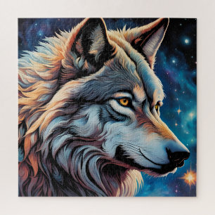 Puzzle Portrait de nuit du loup gris Starry