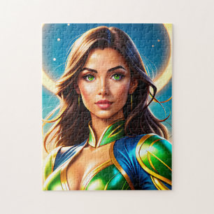 Puzzle Portrait de super-héros féminin en armo émeraude e